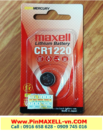 Maxell CR1220; Pin 3v lithium Maxell CR1220 1BS PRO (Loại Vỉ 1viên)